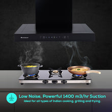 Load image into Gallery viewer, Ultima D-Lite 60cm 1400 m3/hr Auto Clean Curved Glass Chimney | Baffle Filter | 1400M3/Hr powerful suction | Touch + 3 speed Motion Sensor control | Low Noise | 7 Year Warranty | Black