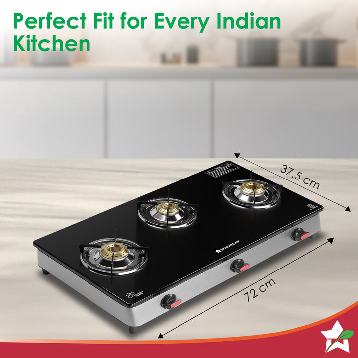 Wonderchef Galaxy 3-Burner Gas Stove | Auto-Ignition Easy Cooking