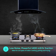 Load image into Gallery viewer, Ultima C-Line 60cm 1400 m3/hr Auto Clean Curved Glass Chimney | Baffle Filter | 1400M3/Hr powerful suction | Touch + 3 speed Motion Sensor control | Low Noise | 7 Year Warranty on Motor | Black