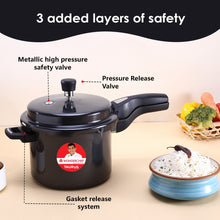 Load image into Gallery viewer, Taurus Hard Anodized 5L Outer Lid Pressure Cooker, SS Lid, Soft Touch Handles for Durability,  Induction Friendly, Black, 5 year warranty, ISI Certified