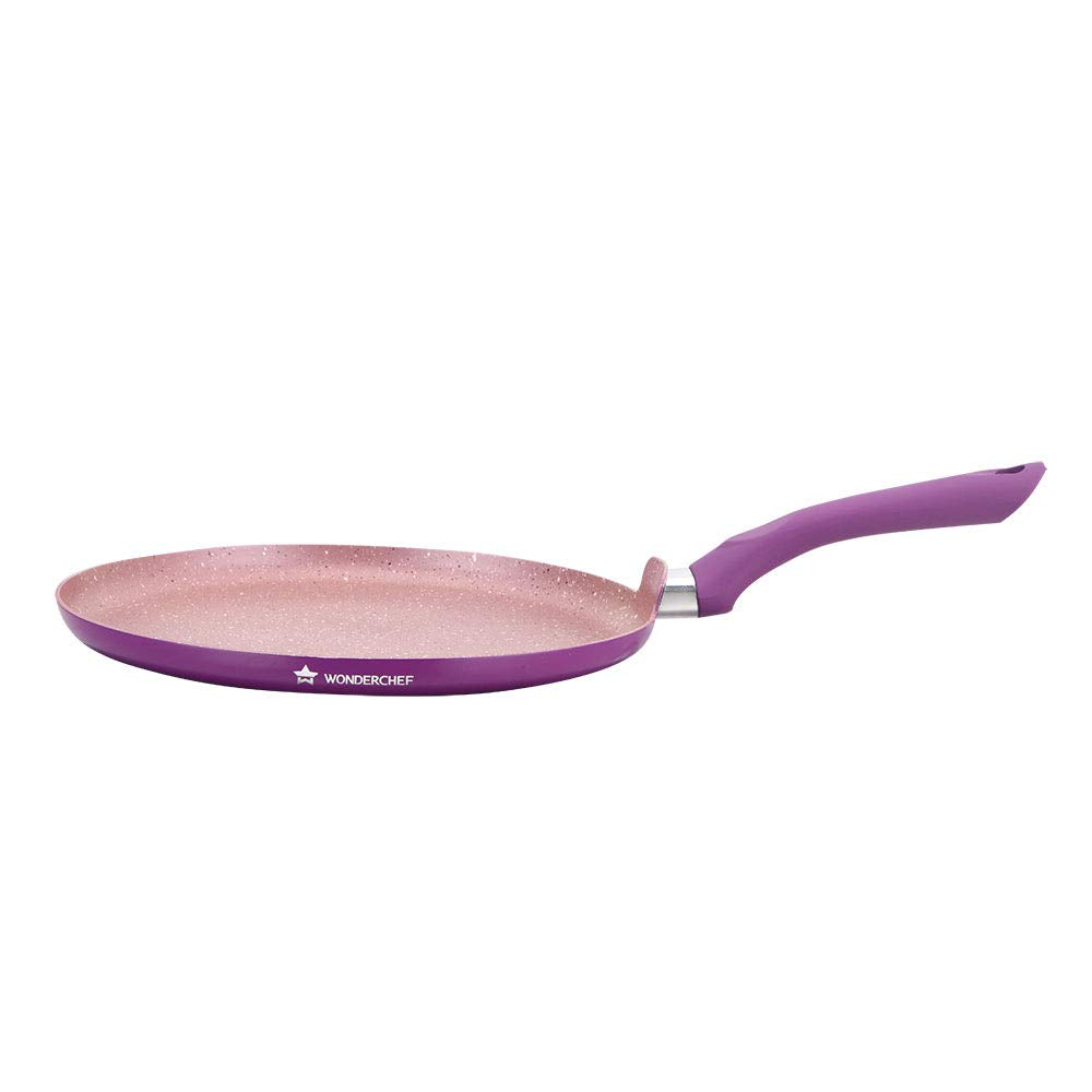 Royal Velvet Non-stick 30cm Dosa Tawa I Induction Ready | Soft-touch handles |Non – Toxic I Virgin Aluminium| 3 mm thick | 1.8 litres | 2 year warranty | Purple