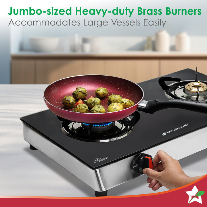 Regal Brass Burner Cooktop, LPG Gas Stove for Kitchen, ISI Toughened Glass Surface,