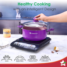 Load image into Gallery viewer, Royal Velvet 24cm Casserole with Glass Lid I Induction Ready | Soft-touch handles |Non – Toxic I Virgin Aluminium| 3 mm thick | 4.5 litres | 2 year warranty | Purple