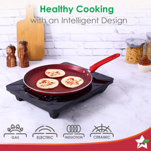 Load image into Gallery viewer, Royal Velvet Non-stick Cookware Set, 5Pc (Fry Pan with Lid, Wok, Dosa Tawa, Mini Fry Pan) Induction bottom, Soft-touch handles, Virgin Grade Aluminium, PFOA/Heavy Metals Free, 3 mm, 2 Years Warranty, Red