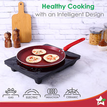 Load image into Gallery viewer, Royal Velvet Non-stick Cookware Set, 4Pc (Fry Pan with Lid, Wok, Dosa Tawa), Induction Bottom, Soft-touch Handles, Virgin Grade Aluminium, PFOA/Heavy Metals Free, 3mm, 2 Years Warranty, Red