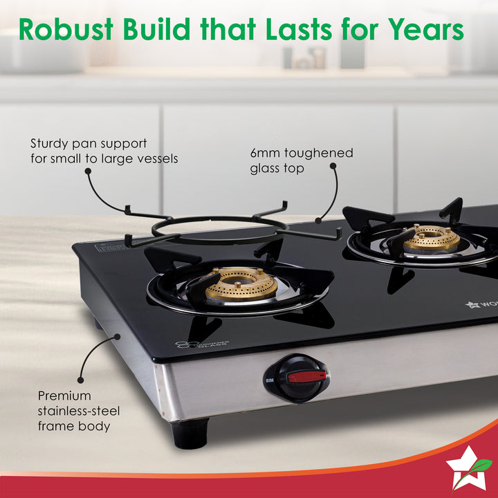 Wonderchef Galaxy 3-Burner Gas Stove | Auto-Ignition Easy Cooking