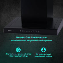 Load image into Gallery viewer, Ultima D-Lite 90cm 1400 m3/hr Auto Clean Curved Glass Chimney | Baffle Filter | 1400M3/Hr powerful suction | Touch + 3 speed Motion Sensor control | Low Noise | 7 Year Warranty | Black