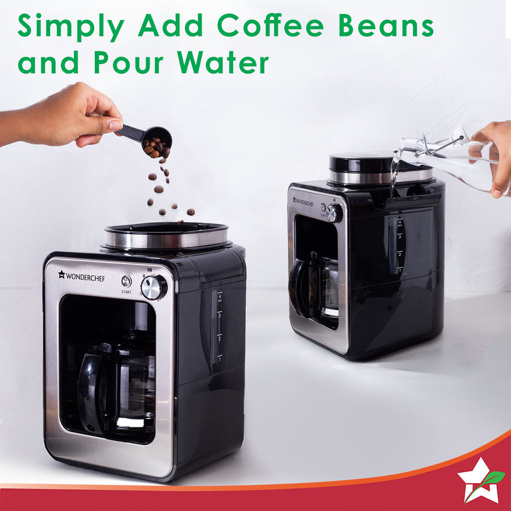 Regalia Bean-to-Cup Brew Coffee Maker with Grinder | Grind Coffee Beans | Get Fresh Aromatic Powder | Brew 4 cups | Glass Carafe | Easy Control Dial | 2 Years Warranty | Steel