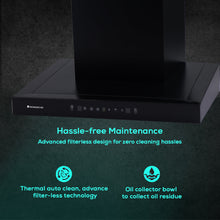 Load image into Gallery viewer, Ultima D-Lite 60cm 1400 m3/hr Auto Clean Curved Glass Chimney | Baffle Filter | 1400M3/Hr powerful suction | Touch + 3 speed Motion Sensor control | Low Noise | 7 Year Warranty | Black