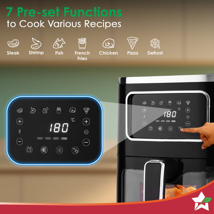 Platinum Plus Digital Air Fryer | 5L With Window & Light | Fry, Bake,
