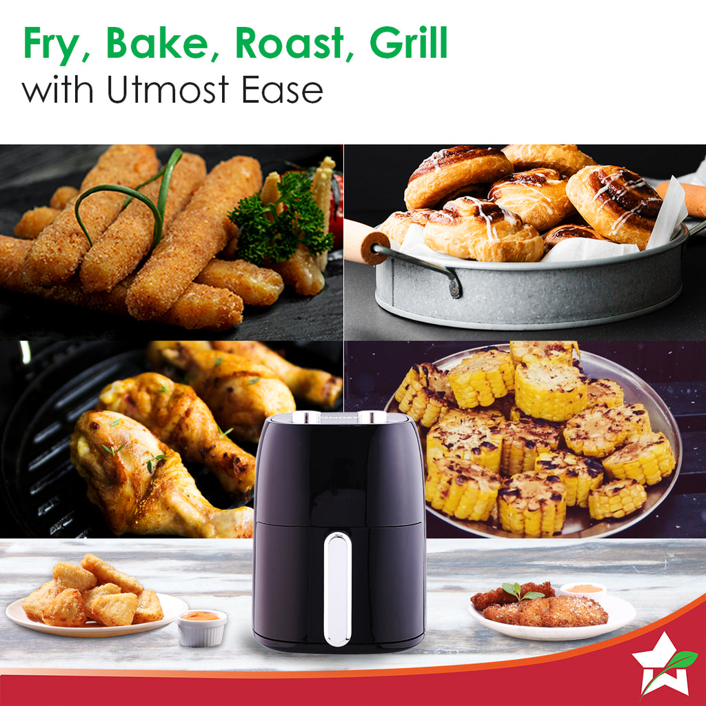 Neo Manual Air Fryer, 4.5 L, 1500W, Rapid Air Technology uses 90% Less Fat, Time & Temperature Control, Fry, Bake, Grill & Roast, Black
