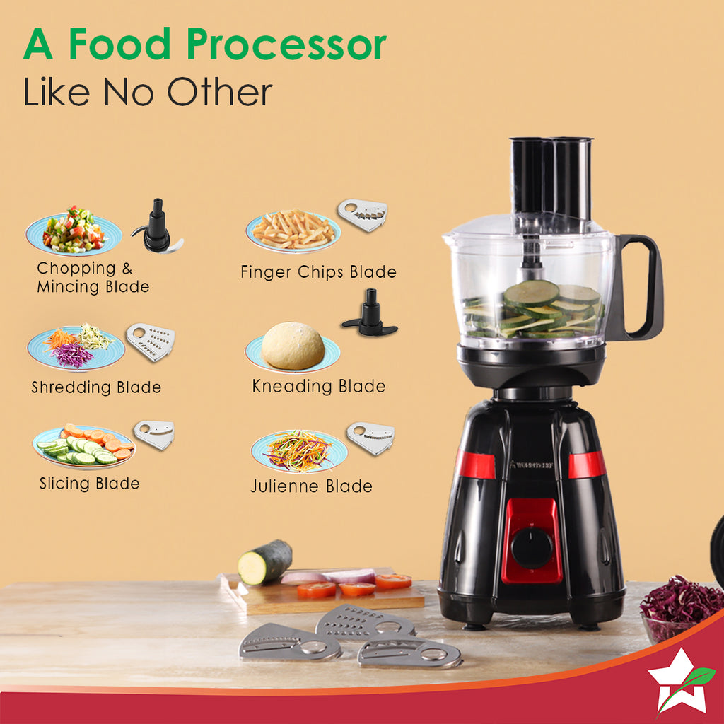 Platinum 750W Mixer Grinder with Food Processor | 4 SS Jars with Fruit Filter Jar | Powerful 750W motor | Pulse Function | Anti Skid Feets | 5 years warranty on motor | Black & Red