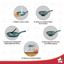 Load image into Gallery viewer, Royal Velvet Non-stick Cookware Set, 5Pc (Fry Pan with Lid, Wok, Dosa Tawa, Mini Fry Pan) Induction bottom, Soft-touch handles, Virgin Grade Aluminium, PFOA/Heavy Metals Free, 2 Years Warranty, Olive Green