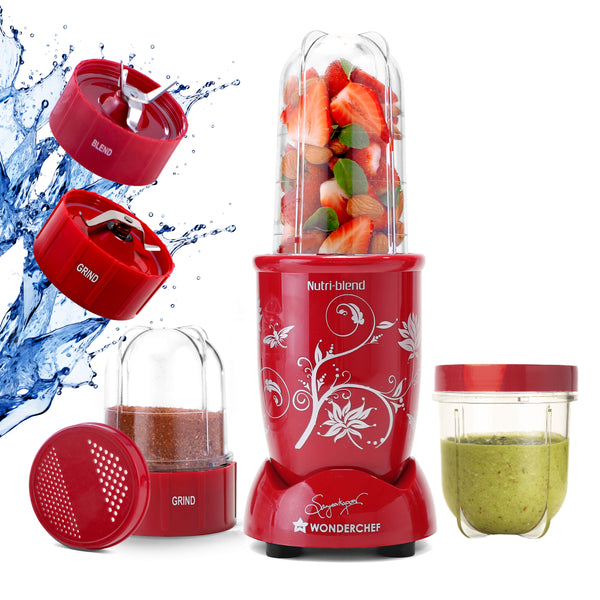 Nutri-blend 500W Mixer Grinder, 22000 RPM Motor, Smoothie Maker, Masala Grinder, Chutney Blender, 3 Unbreakable Jars, Recipe Book by Chef Sanjeev Kapoor, 2 Yr Warranty, Red