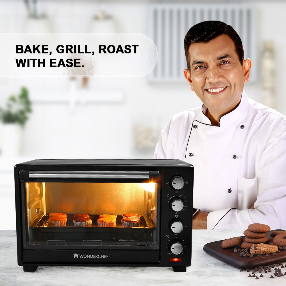 Oven Toaster Griller (OTG) - 28 Litres, Black - with Rotisserie,Auto-shut off, heat-resistant tempered glass, Multi-stage heat selection