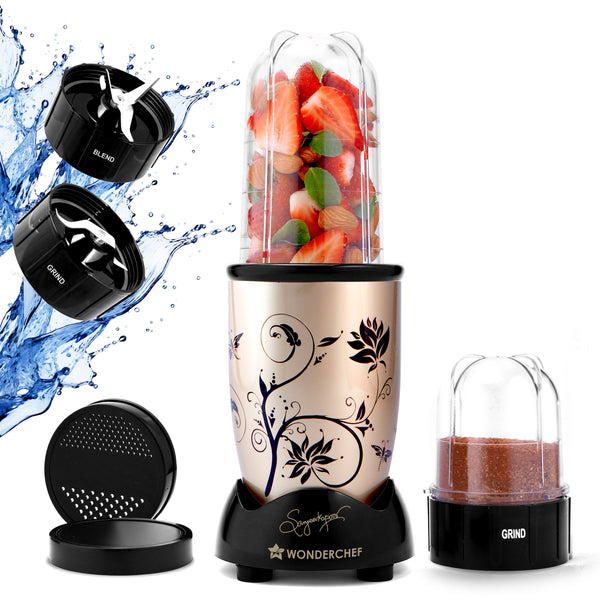Nutri-blend 500W Juicer Mixer Grinder | Smoothie Maker Blender | 22,000 RPM Full Copper Motor | 2 Unbreakable Jars | Free Recipe Book by Chef Sanjeev Kapoor | 2 Year Warranty | Champagne