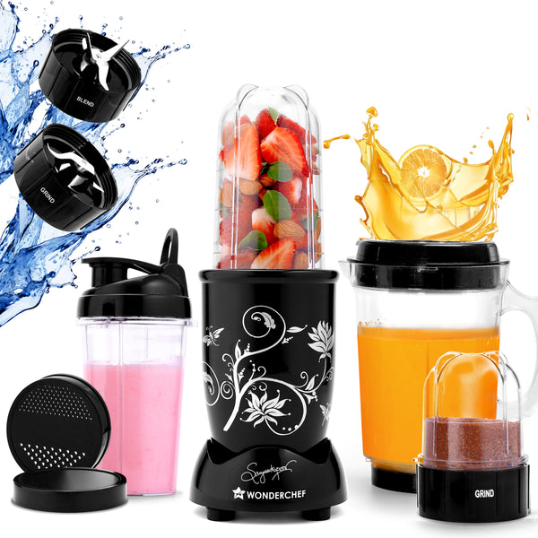 Nutri-blend Juicer, Mixer, Grinder, Blender & Smoothie Maker | 500W 22000 RPM 100% Full Copper Motor | Stainless steel Blades | 3 unbreakable jars | 2 Years warranty | Recipe book by Chef Sanjeev Kapoor | Black