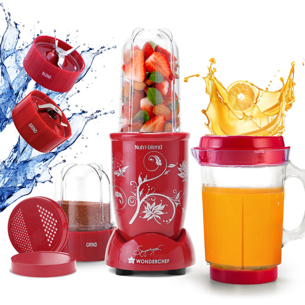 Nutri-blend Juicer, Mixer, Grinder, Blender & Smoothie Maker |500W 22000 RPM 100% Full Copper Motor | Stainless steel Blades | 3 unbreakable jars | 2 Years warranty | Recipe book by Chef Sanjeev Kapoor | Red