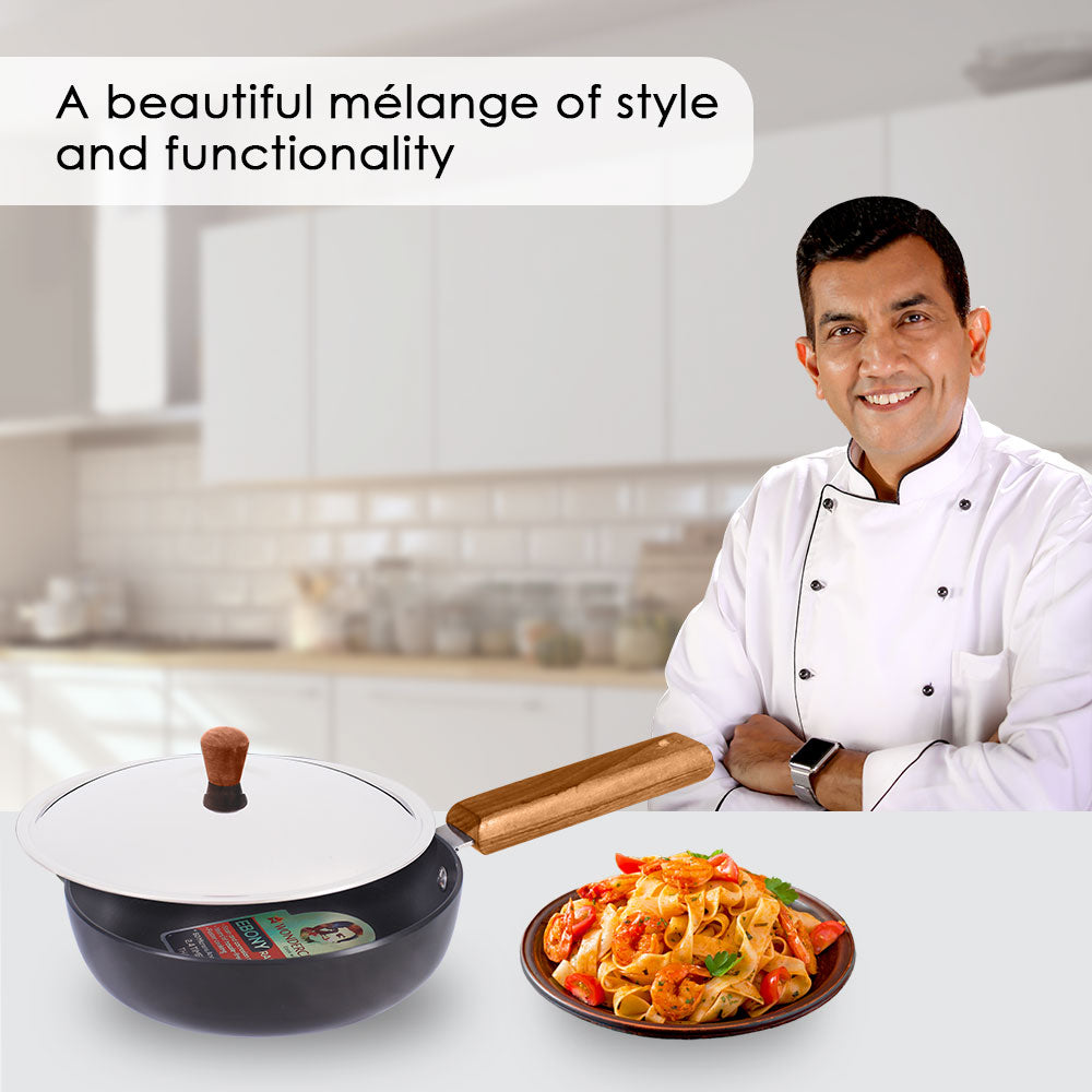 Ebony Hard Anodized Non-stick Biryani Handi with Lid - 5 L | Black