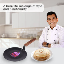 Load image into Gallery viewer, Ebony 28 cm Roti Tawa | Induction Bottom | Wooden Handle| Hard Anodized Aluminium | Non Stick Tawa | 4.06 mm| 5 Years Warranty | Black