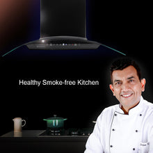 Load image into Gallery viewer, Power 90cm 1200 m3/hr Auto Clean Curved Glass Chimney for kitchen | Baffle Filter | 1200M3/Hr powerful suction | Touch + 3 speed Motion Sensor control | Low Noise | 7 Year Warranty on Motor | 1 Year Comprehensive Warranty on Product | Black