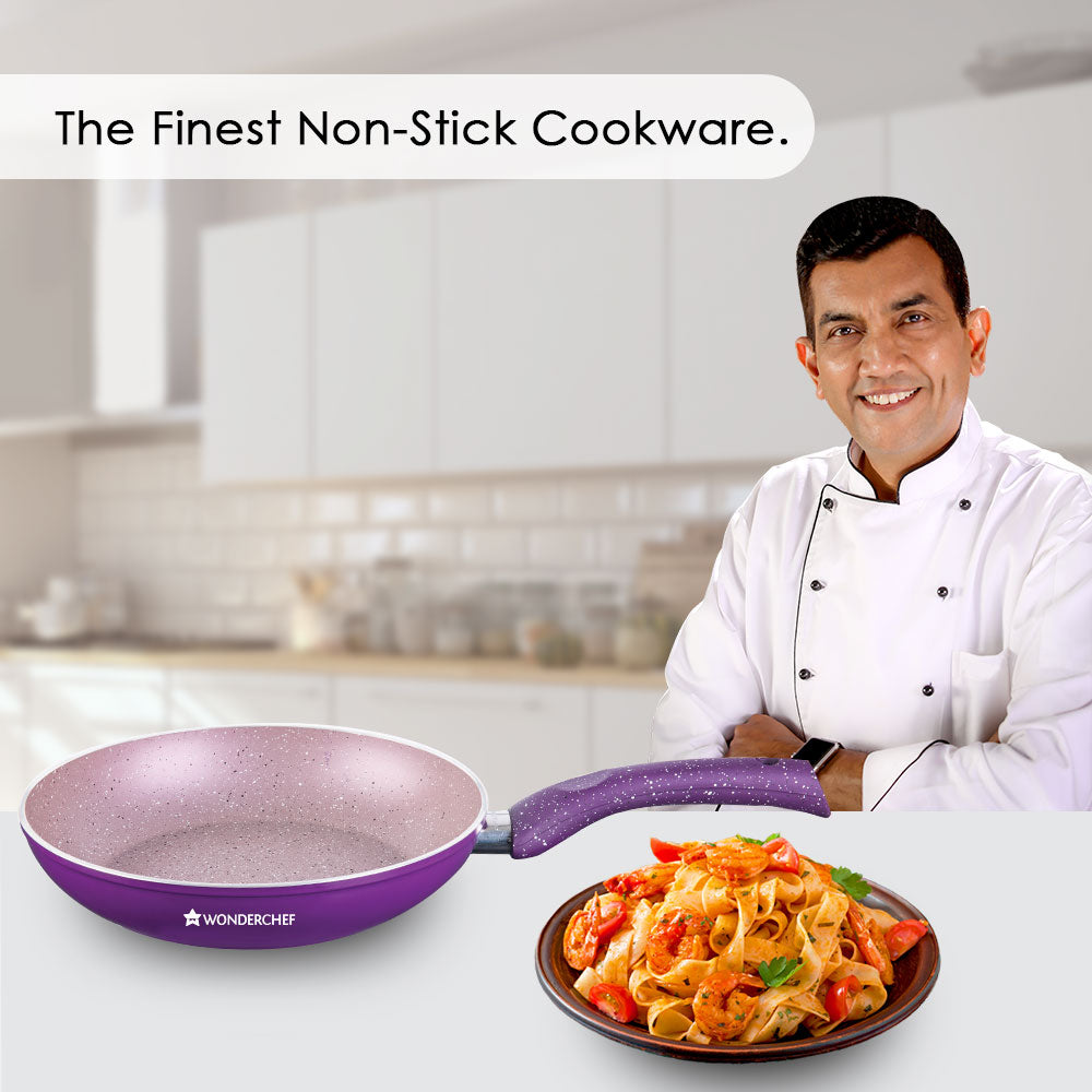 Granite 24 cm Non-Stick Fry Pan | 1.8L | Purple | 5 Layer PFOA Free Non-Stick Coating | Compatible with Hot Plate, Hobs, Gas Stove, Ceramic Plate and Induction cooktop | 2 Year Warranty