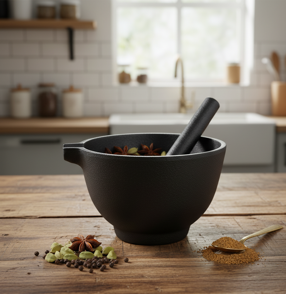 Forza pre-seasoned cast-iron mortar &amp; pestle