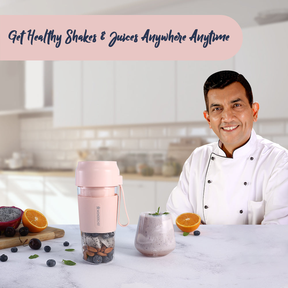 Nutri-Cup Portable Blender | USB Charging | Smoothie maker | SS Blades | Battery Operated Rechargeable Blender | 300ml | Compact Size | Pink