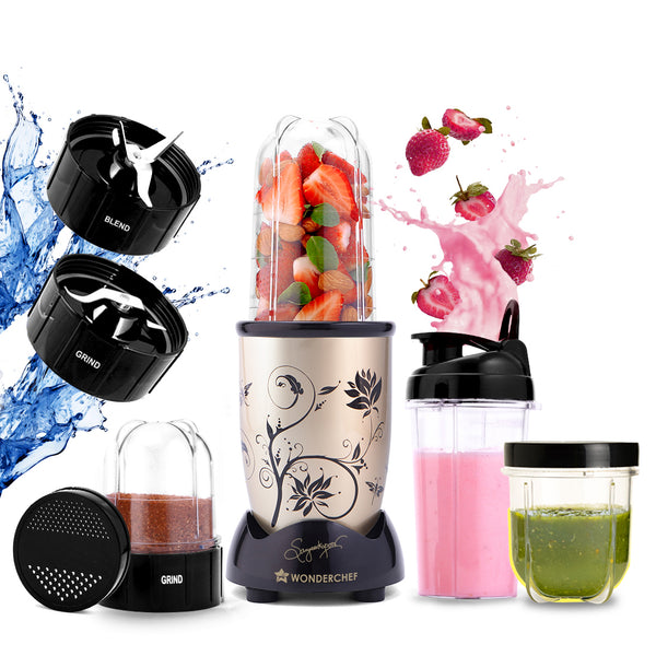 Nutri-blend 500W Mixer Grinder, 22000 RPM Motor, Smoothie Maker, Masala Grinder, Chutney Blender, 3 Unbreakable Jars & Sipper Jar, Recipe Book by Chef Sanjeev Kapoor, 2 Yr Warranty, Champagne