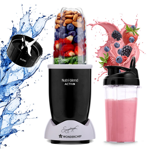 Nutri-blend Activ Mixer Grinder Blender, Smoothie Maker, 500W 22000 RPM 100% Full Copper Motor, 2 Unbreakable BPA Free Jars, SS Blades, 2 Year Warranty, Recipe book by Chef Sanjeev Kapoor, Black