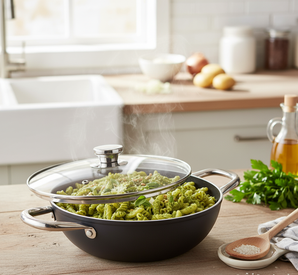 Eco-Glide Kadhai with Glass Lid | | Chemical-free Ceramic Coating | 28cm, 4.3L | Healthy, Low Oil Meals | Scratch-resistant | Stainless-steel Handle | Gas & Induction Compatible | Grey