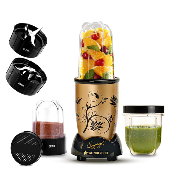 Nutri-blend 500W Mixer Grinder, 22000 RPM Motor, Smoothie Maker, Masala Grinder, Chutney Blender, 3 Unbreakable Jars, Recipe Book by Chef Sanjeev Kapoor, 2 Yr Warranty, Champagne