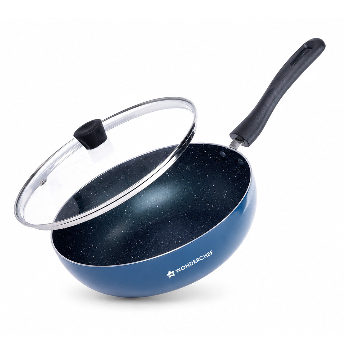 Blueberry Non-Stick Wok with Glass Lid, Kadhai & Lid 24 cm, Non-toxic, Chemical & PFOA ...
