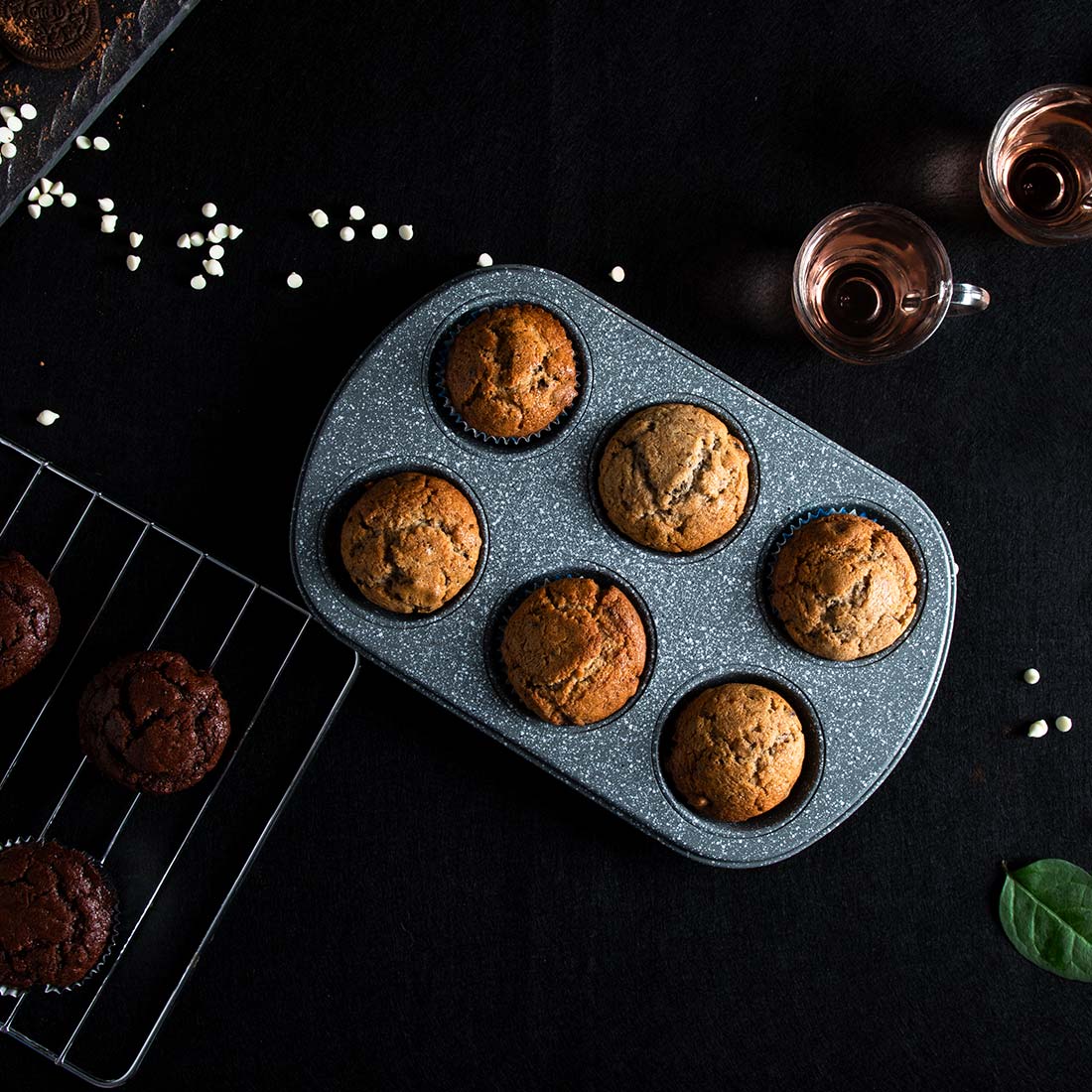 Ambrosia 6 Cup Metal Round Muffin Pan, Cupcake Tray, Baking Mould Tray, Non-Stick Bakew...