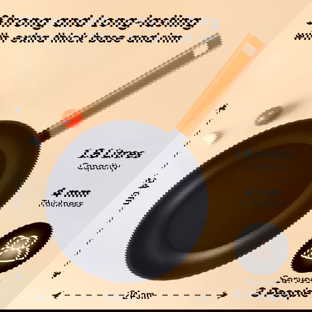 Caesar Forged Fry Pan, 24cm, Black, Healthy Greblon C3 Non-stick Coating, Made from Virgin Aluminium, PFOA Free, German Beechwood Handles, Use for Frying, Sauteing, Roasting, Easy to Clean