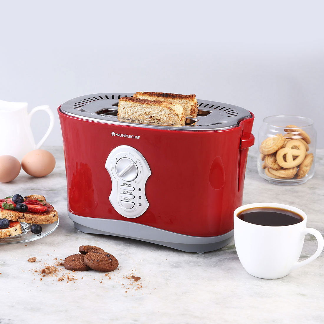 Crimson Edge Slice Toaster with Defrost, Reheat & Cancel Function | 800 Watt | 2 Bread ...