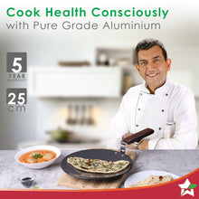 Load image into Gallery viewer, Ebony 25 cm Roti Tawa | Induction Bottom | Wooden Handle | Hard Anodized Aluminium | Non Stick Tawa| 4.06 mm | 5 Years Warranty | Black