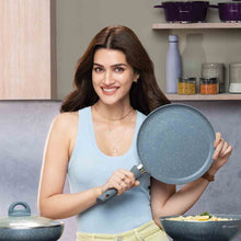 Load image into Gallery viewer, Granite 28cm Non-Stick Dosa Tawa | Induction Bottom | Soft-Touch Handles | Virgin Aluminium | PFOA/Heavy Metals Free | 3.5mm | 2 Year Warranty | Grey