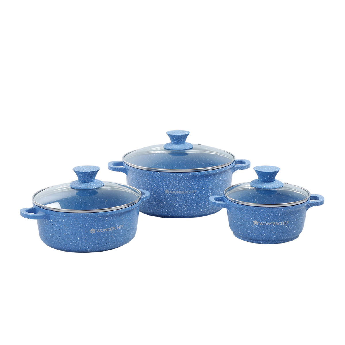 Granite Die-cast Non-stick Casserole Set, 6Pc (1150ML, 2000ML, 4500ML) With Lids, Induc...