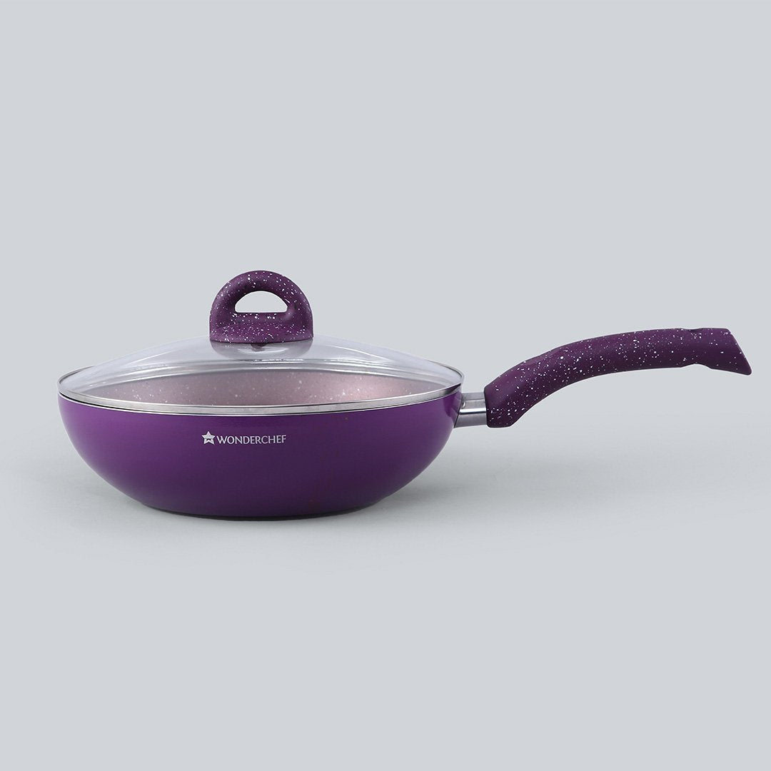 Granite Non-Stick Wok | Glass Lid | Induction Bottom | Soft-Touch Handles | Virgin Alum...