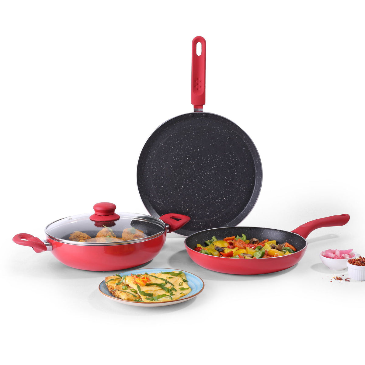 Milano Non-stick Cookware 4 Pc Set | Dosa Tawa, Fry Pan, Kadhai for cutlets, curries, d...