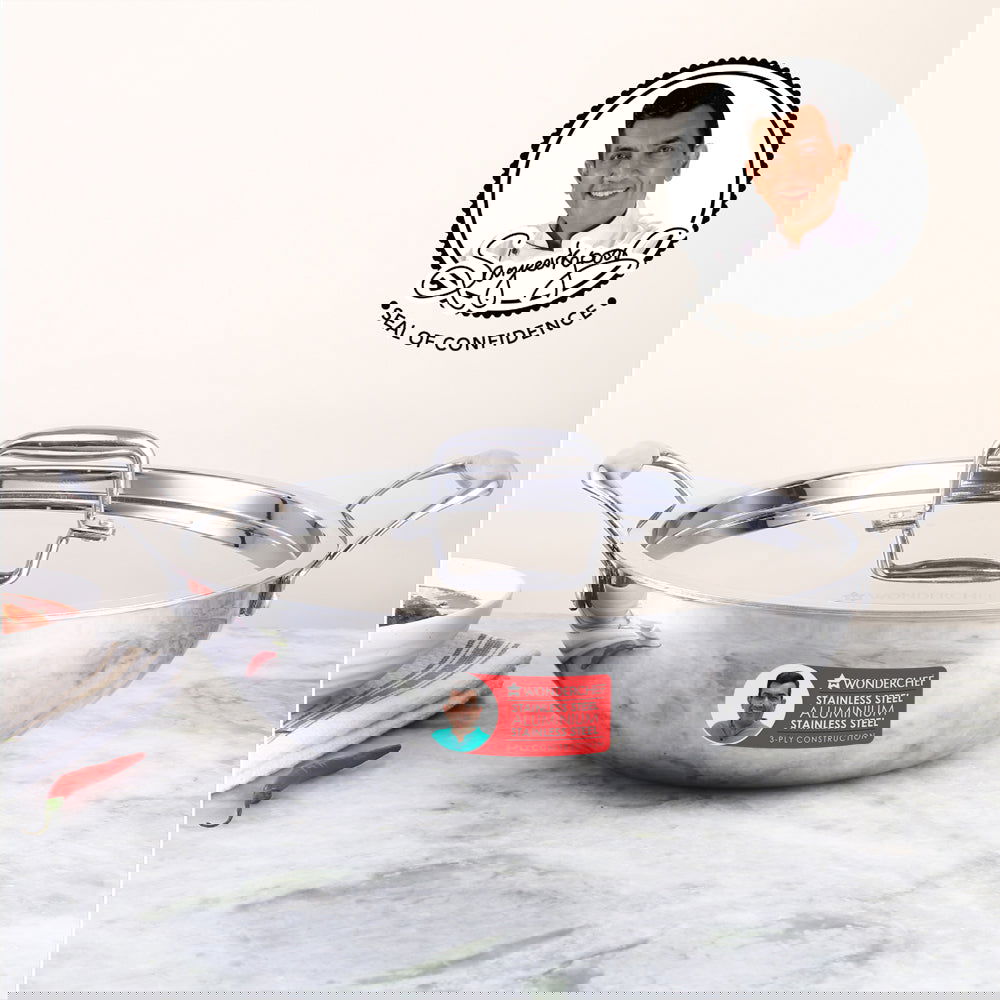 Nigella Tri-ply Stainless Steel 24 cm Kadhai with Lid | 2.2 Litres | 2.6mm Thickness | Kadhai with Induction base | Compatible with all cooktops | Riveted Cool-Touch Handle | 10 Year Warranty