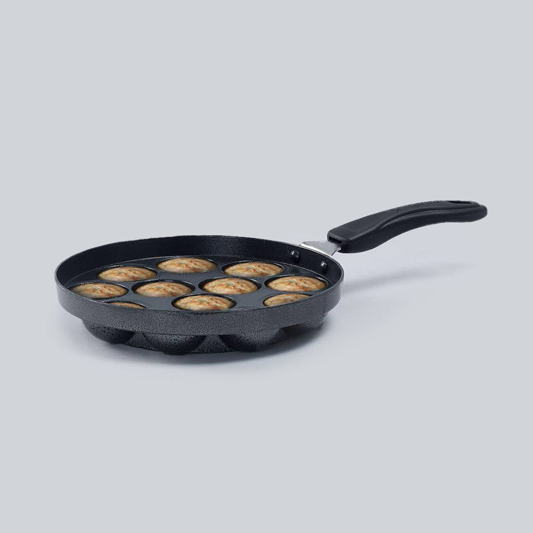Non-Stick Appa Kara Cookware with 12 cavities | Appachetty 20cm | 1 Year Warranty | Black