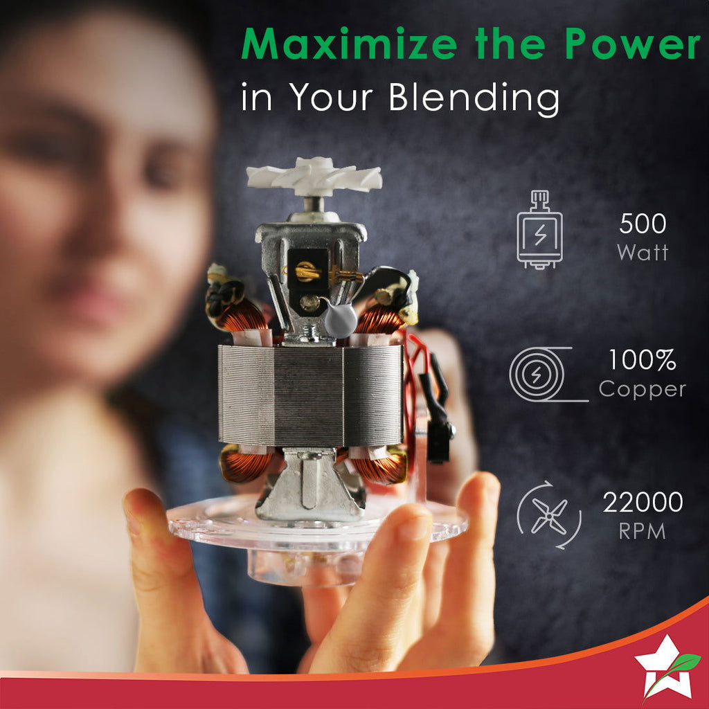 Nutri-blend Activ Mixer Grinder Blender, Smoothie Maker, 500W 22000 RPM 100% Full Copper Motor, 2 Unbreakable BPA Free Jars, SS Blades, 2 Year Warranty, Recipe book by Chef Sanjeev Kapoor, Red