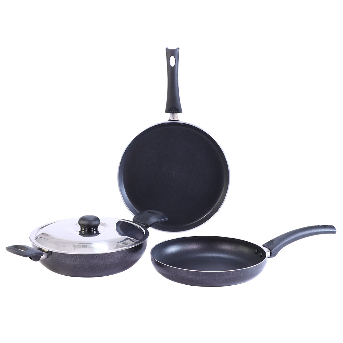 Platinum Plus Non-Stick Cookware Set of 4 | Kadhai with Glass Lid 24cm, Fry Pan 24cm &amp; ...