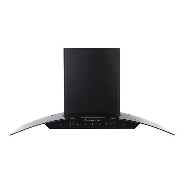 Power Curve Wall-Mount Chimney | Auto Clean Function | 1200M3/H | Suction Capacity | 3 Speed Motion| Gesture and Touch Control | Oil Collector | Low Noise | 90cms | Stainless Steel Baffle Filter | Black