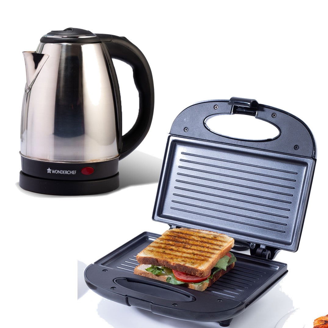 Prato Plus Griller (800W) & Crescent Electric Kettle | Healthy Non-stick Aluminium Gril...