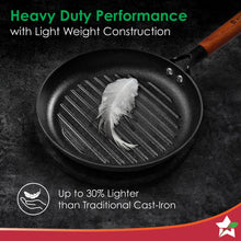 Load image into Gallery viewer, Pre-Seasoned Ferro Light 24cm Grill Pan| 2.5MM | Acacia Wooden Handles | Gravity Moulding Technology | No Chemical Coating |10 Year Warranty