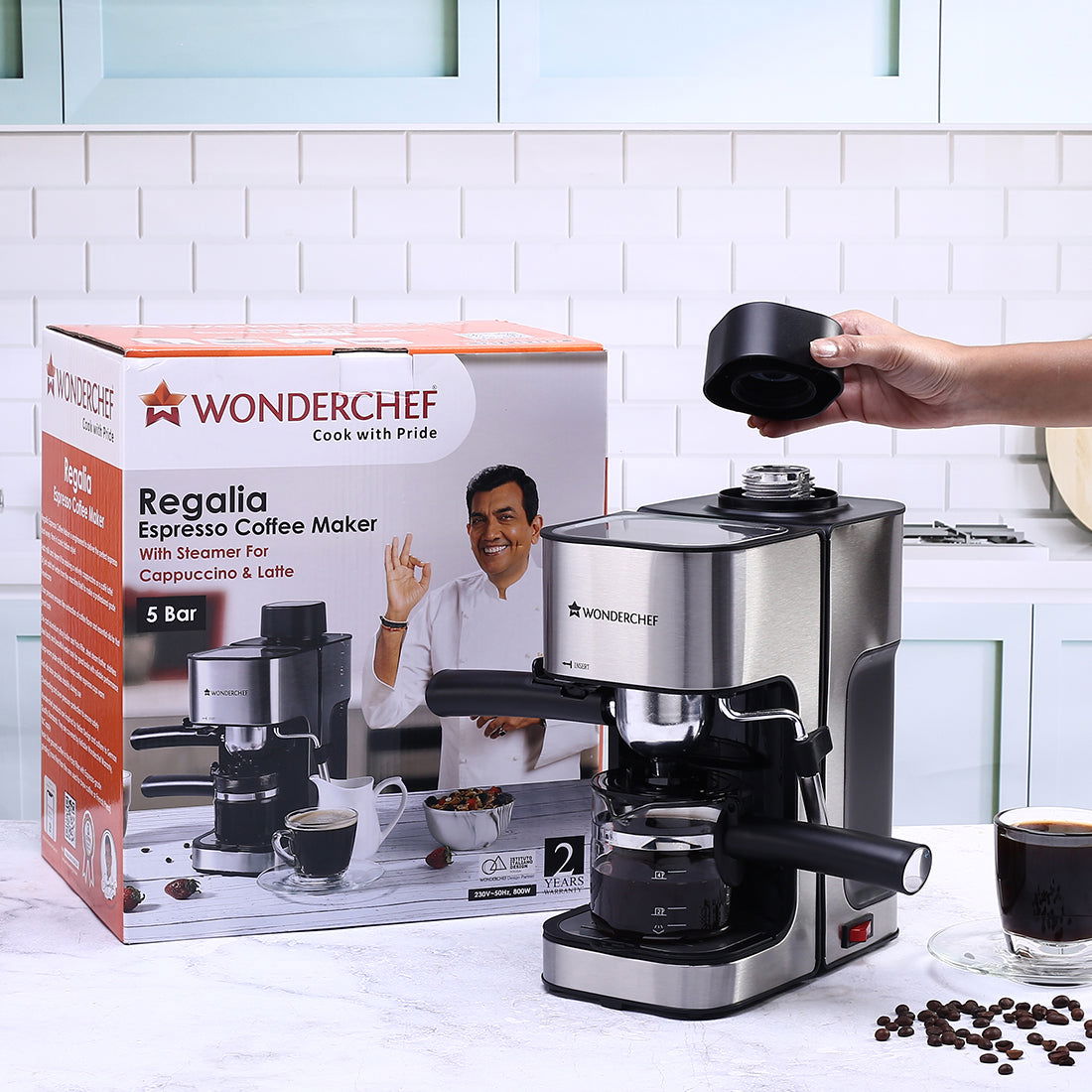 Regalia Espresso Coffee Maker 5 Bar I With Steamer for Cappuccino La Wonderchef Ind