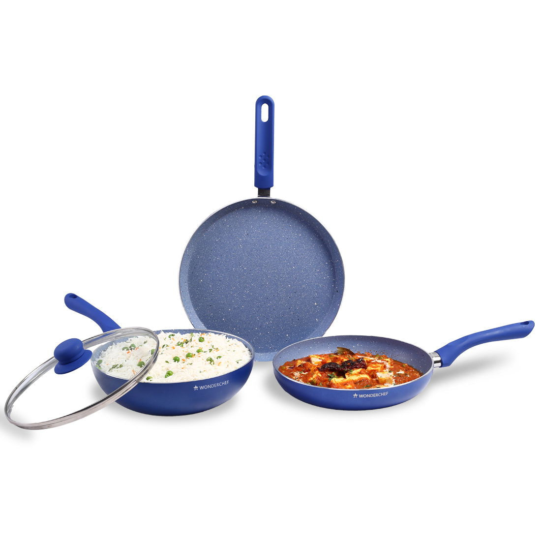 Royal Velvet Non-stick Cookware Set, 4Pc (Fry Pan with Lid, Wok, Dosa Tawa) Induction B...